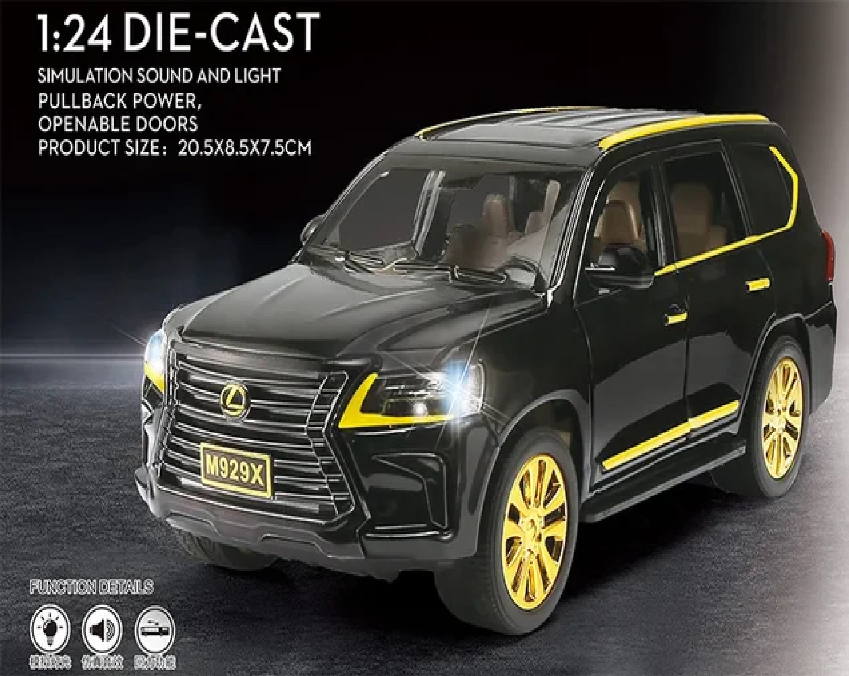 1:24 Toyota Land Cruiser VXR V8 Black and gold Die Cast Model Car