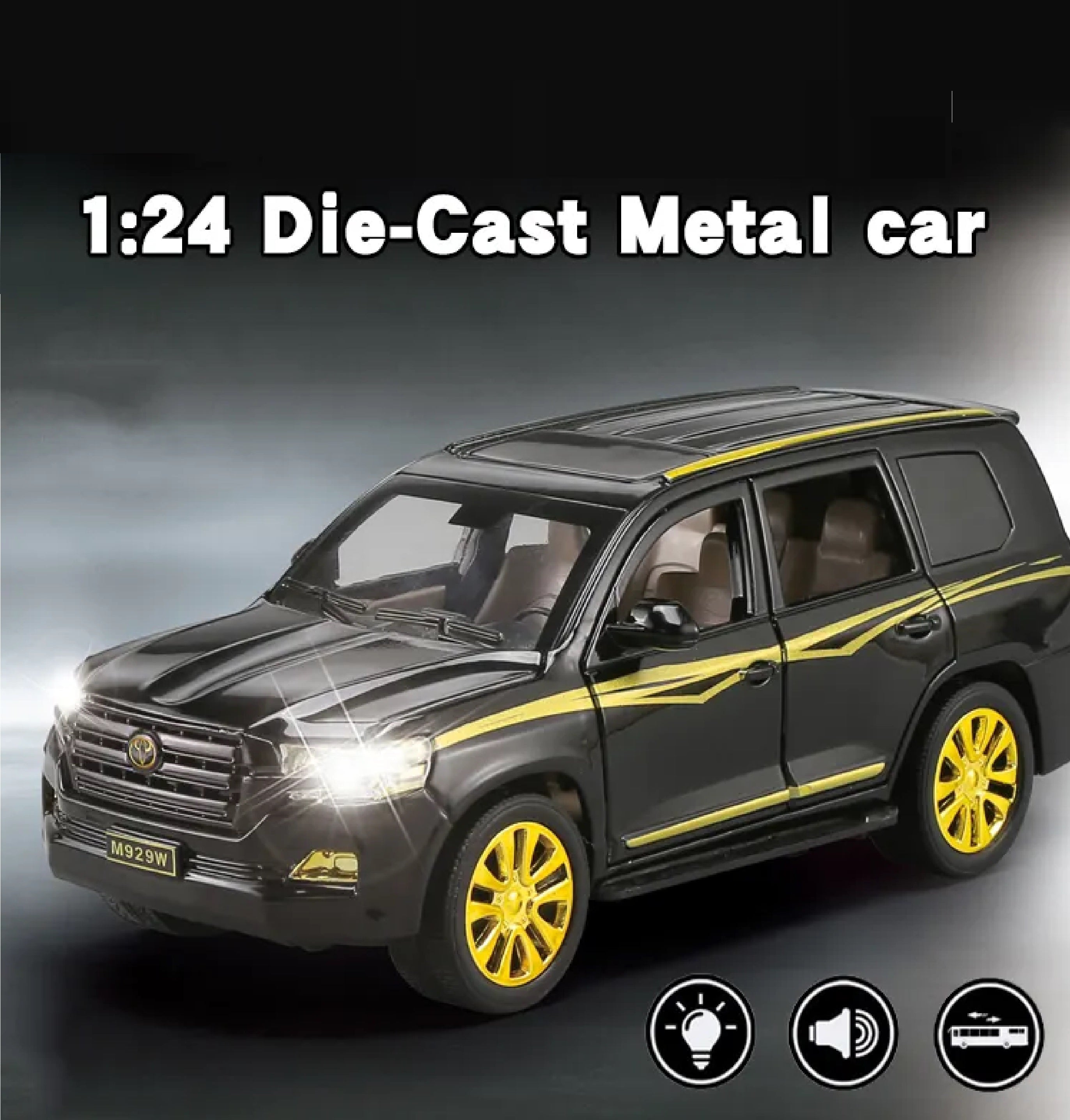 1:24 Toyota Land Cruiser VXR V8 Black and gold Die Cast Model Car