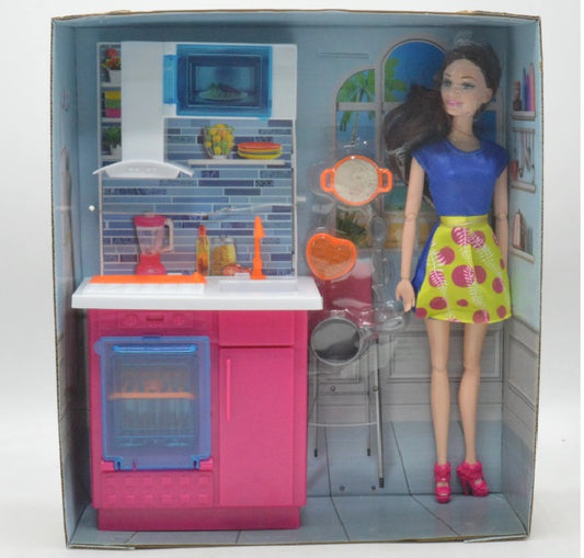 Beautiful Doll with Kitchen Accessories