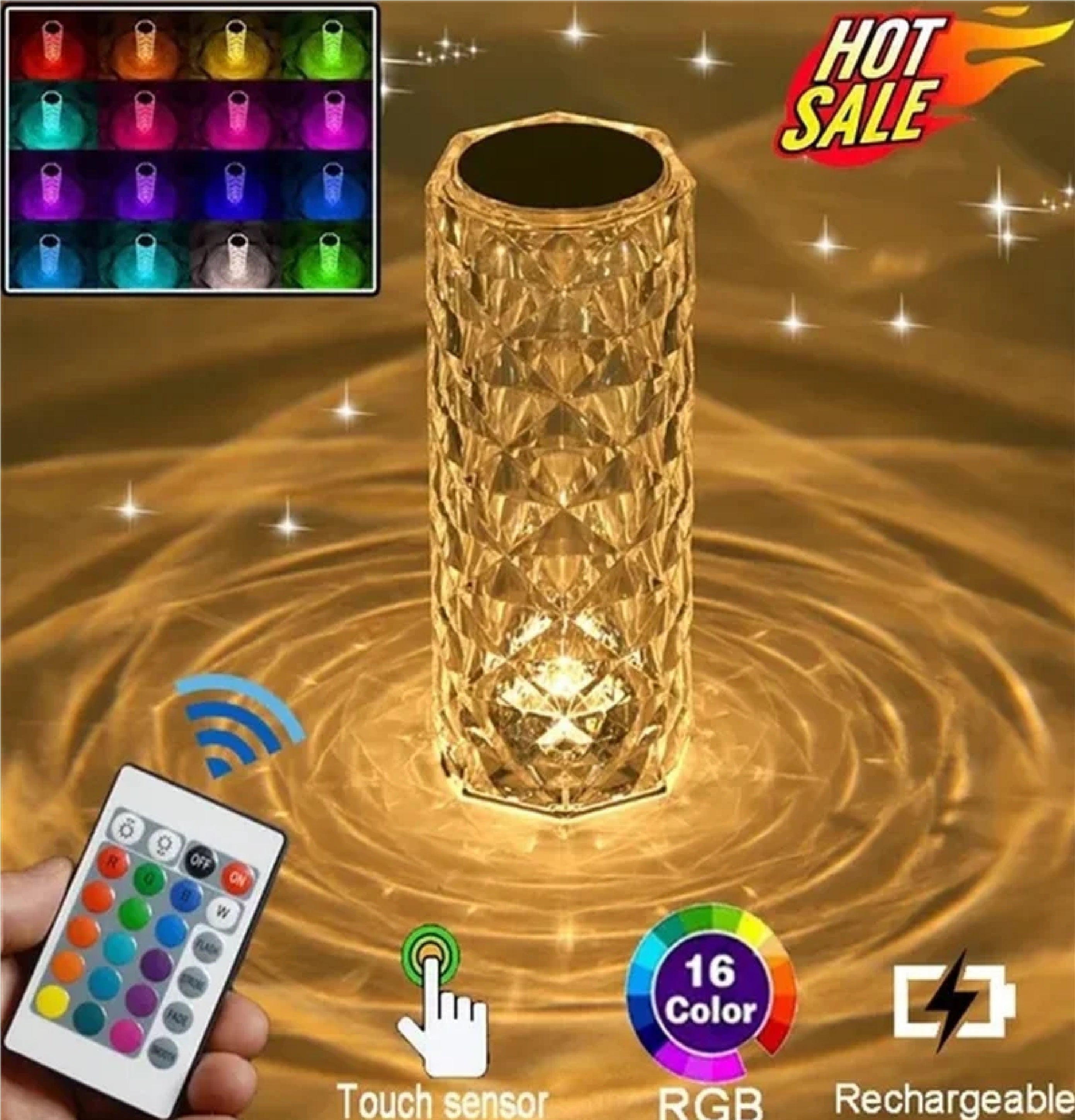 Rose Diamond  Lamp Rechargeable Touch Table 3D Light