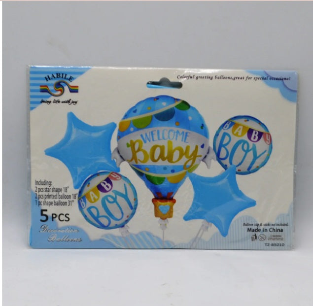 5 in 1 Baby Welcome Baby Boy Theme Foil Balloons