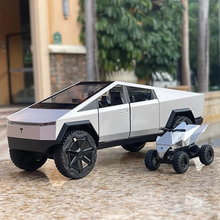 Diecast Tesla Cybertruck with Quartz Metal Bike