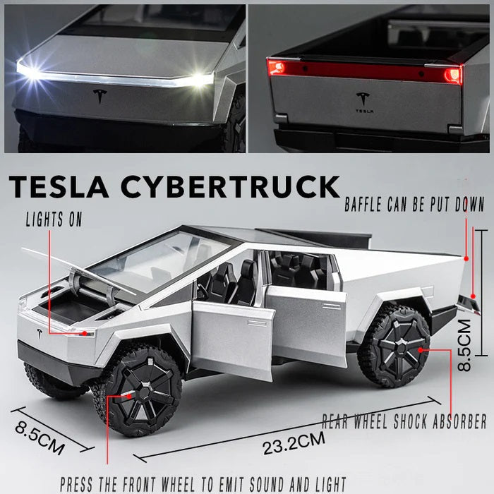 Diecast Tesla Cybertruck with Quartz Metal Bike