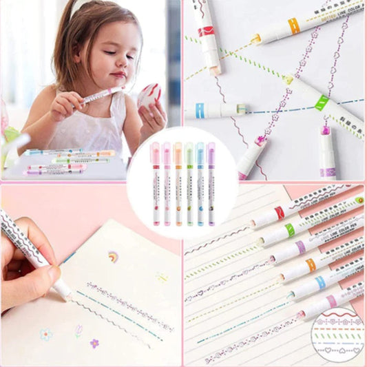 Pack Of 6 Linear Roller Highlighter Pen