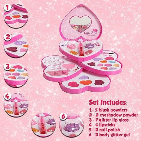 Little Fairy Princess Washable Makeup & Nail Heart Palette with Mirror